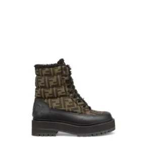 Blouson Motard Signature - Chaussures style motard en cuir noir avec tissu FF | Fendi
