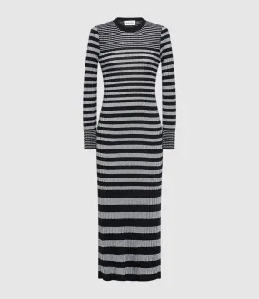 SONIA RYKIEL Partager  Robe Rayures Noir Argent  